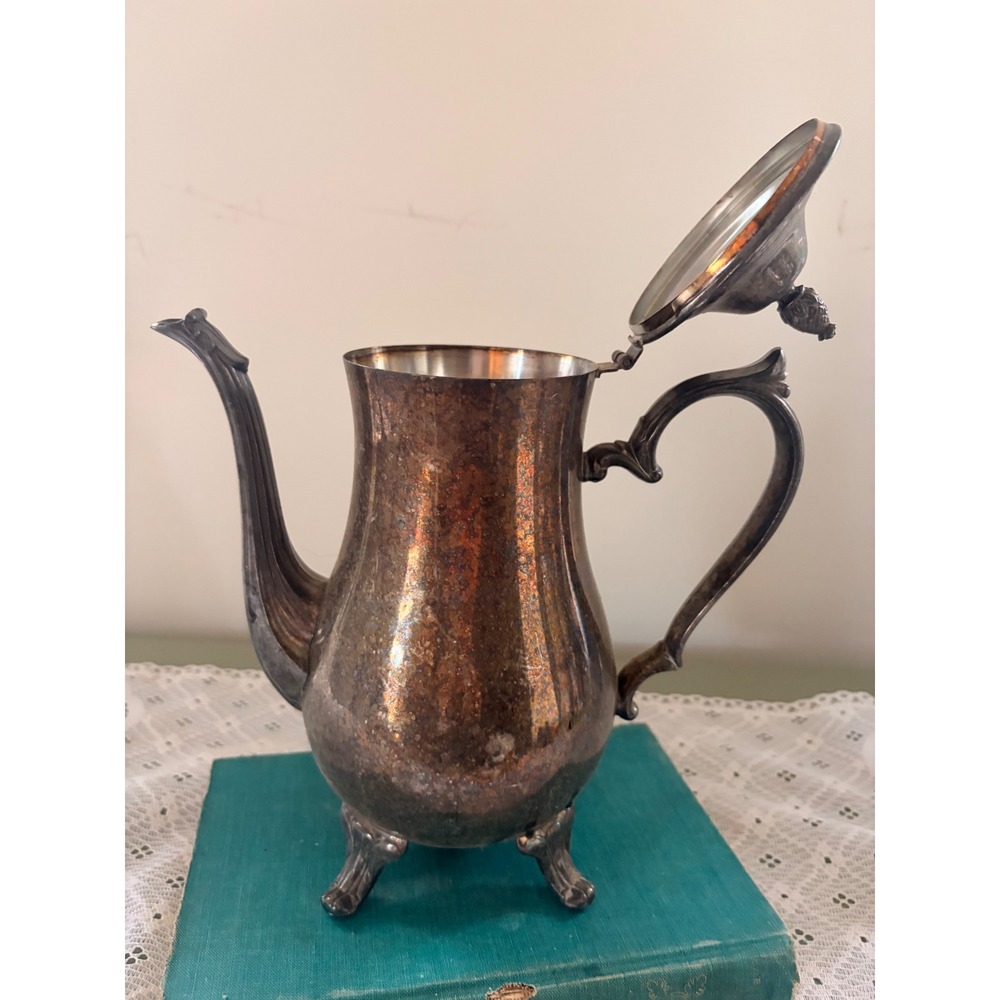 Vintage I.S. Co Silver Plated Footed Coffee Pot Pineapple Finial Patina - Picture 7 of 10